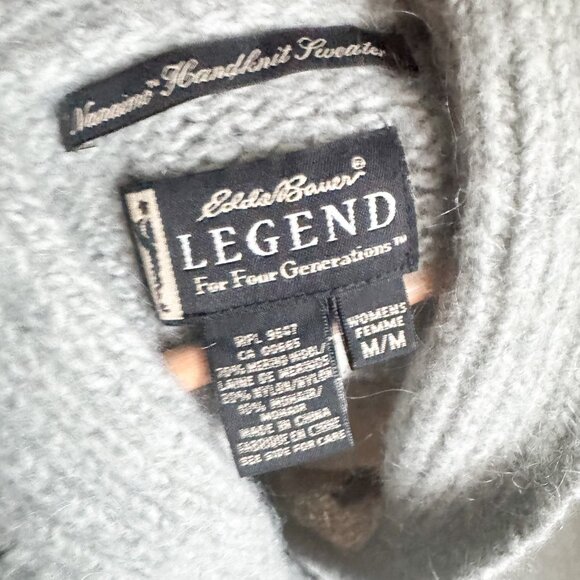 Eddie Bauer Legend Merino Wool Mohair Grey Beige Snowflake Cardigan M - Picture 5 of 5